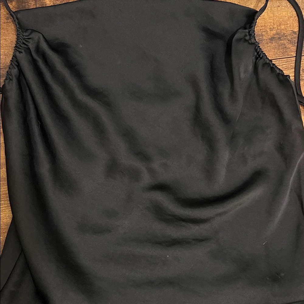 Black Satin Spaghetti Strap Top - aritzia